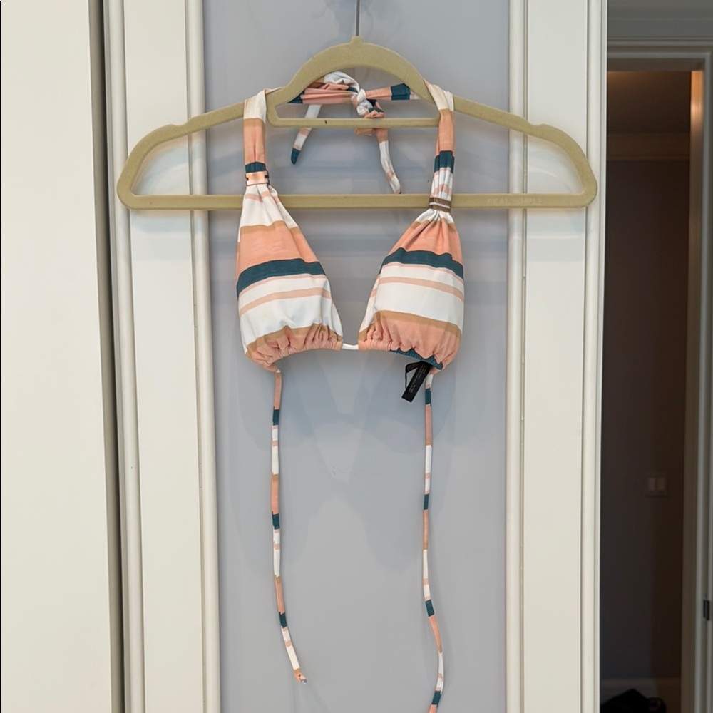 Striped Peach and White Bikini Top